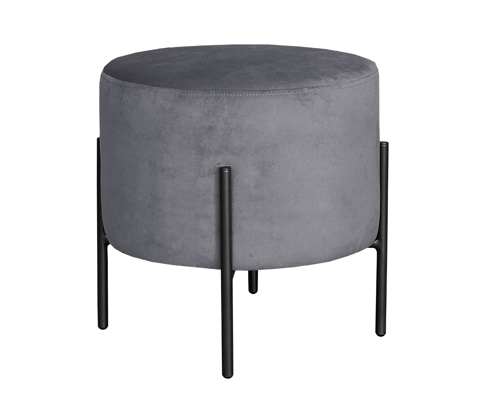 Puff Banqueta Redondo Decorativo Carol Braço De Ferro Preto - Suede Cinza