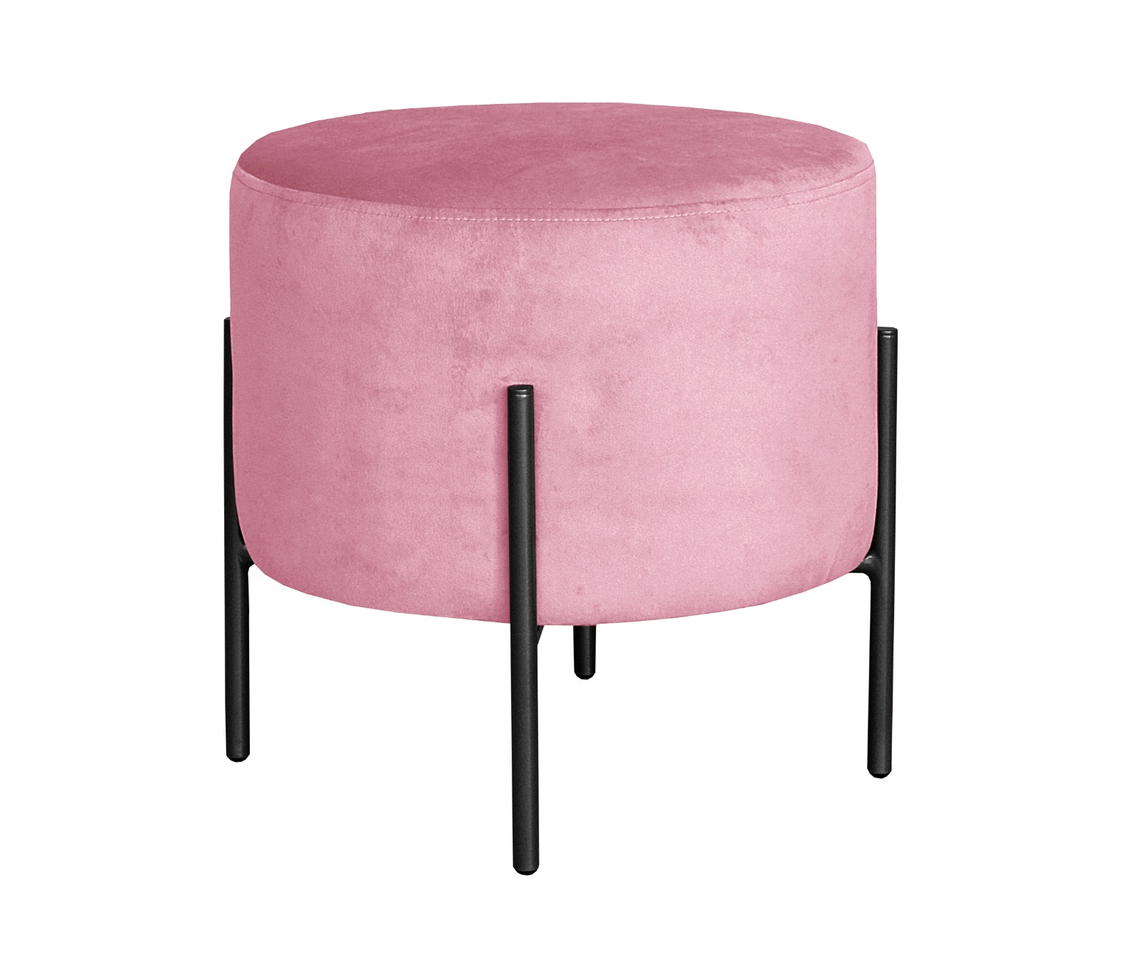 Puff Banqueta Redondo Decorativo Carol Braço De Ferro Preto - Suede Rosa