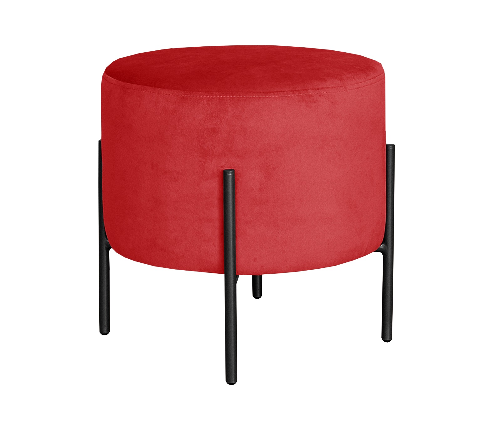 Puff Banqueta Redondo Decorativo Carol Braço De Ferro Preto - Suede Vermelho