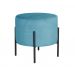 Puff Banqueta Redondo Decorativo Carol Braço De Ferro Preto - Veludo Azul
