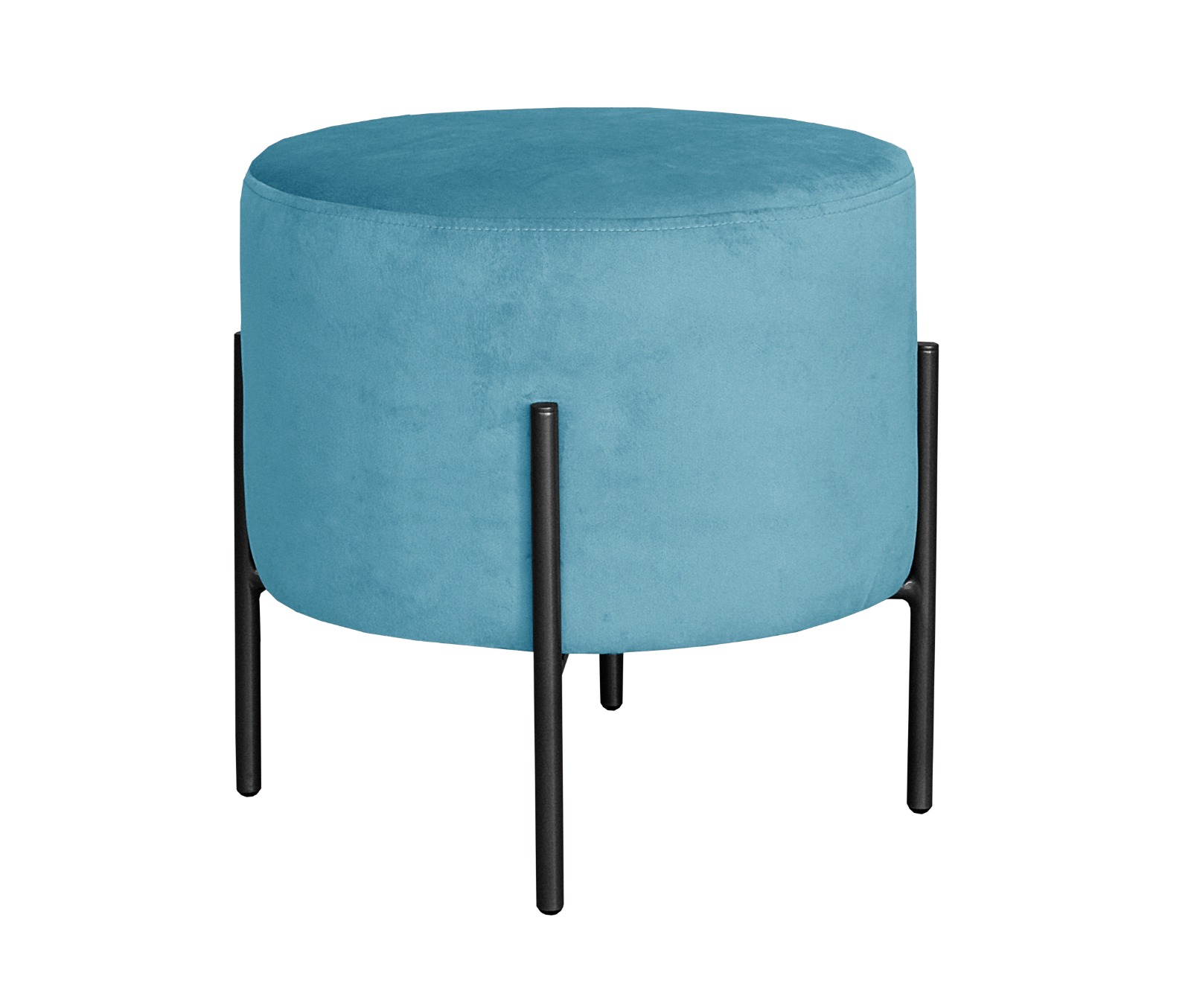Puff Banqueta Redondo Decorativo Carol Braço De Ferro Preto - Veludo Azul
