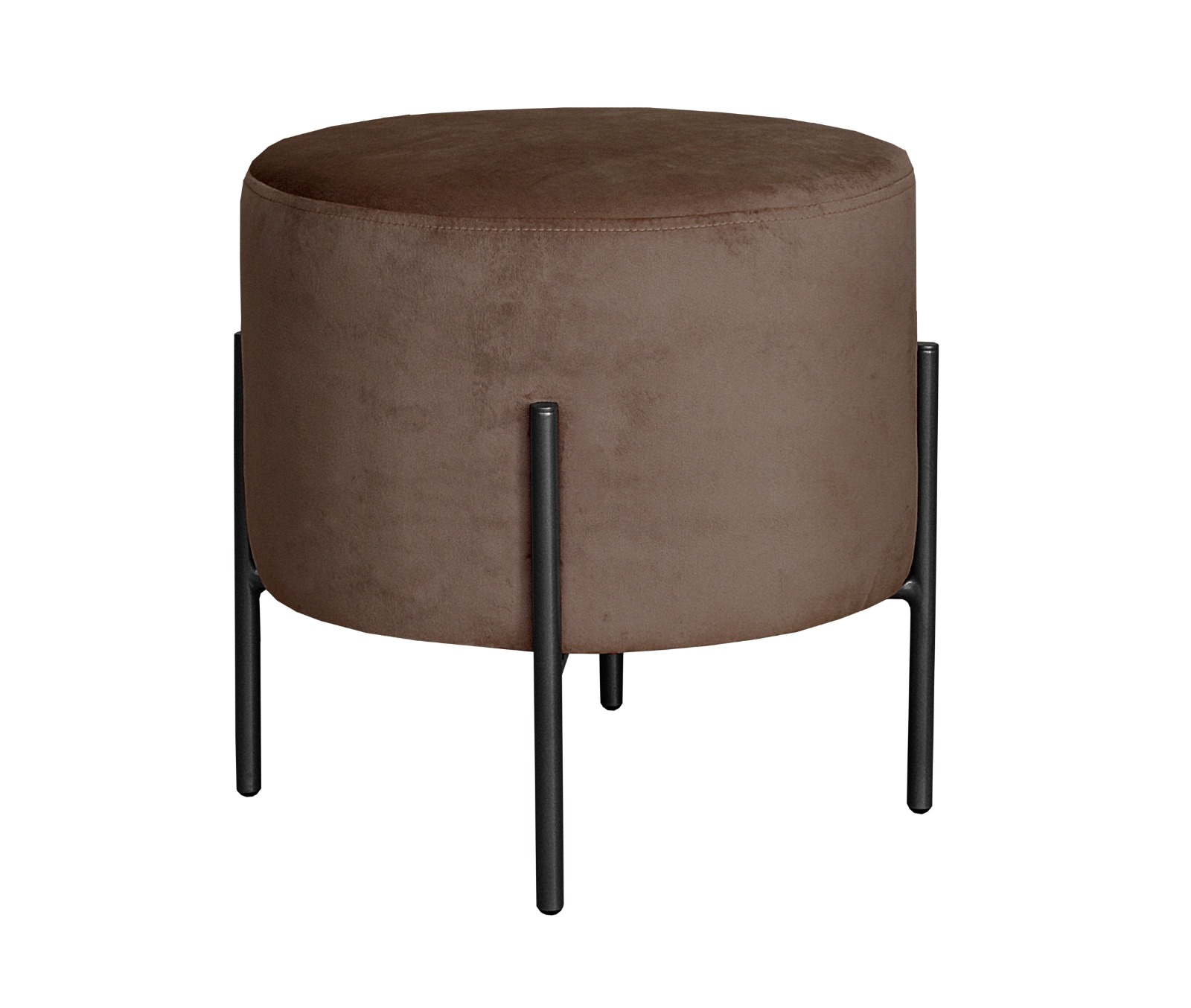 Puff Banqueta Redondo Decorativo Carol Braço De Ferro Preto - Veludo Marrom