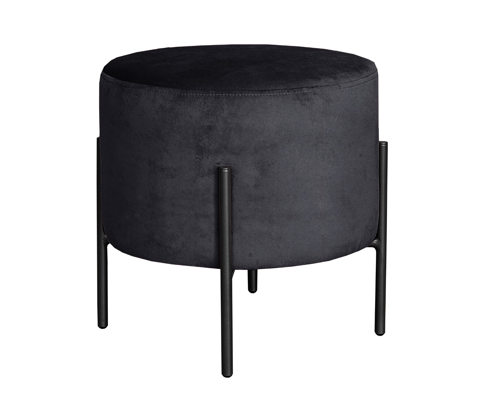 Puff Banqueta Redondo Decorativo Carol Braço De Ferro Preto - Veludo Preto