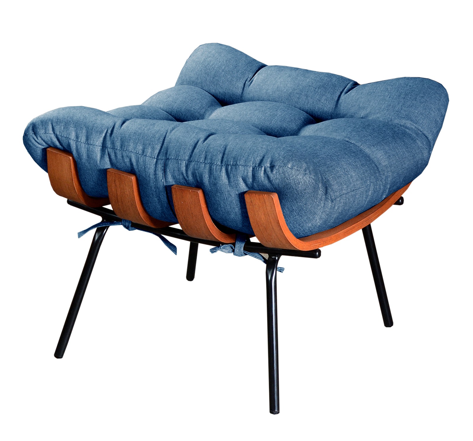 Puff Costela Base Fixa - Linho Azul