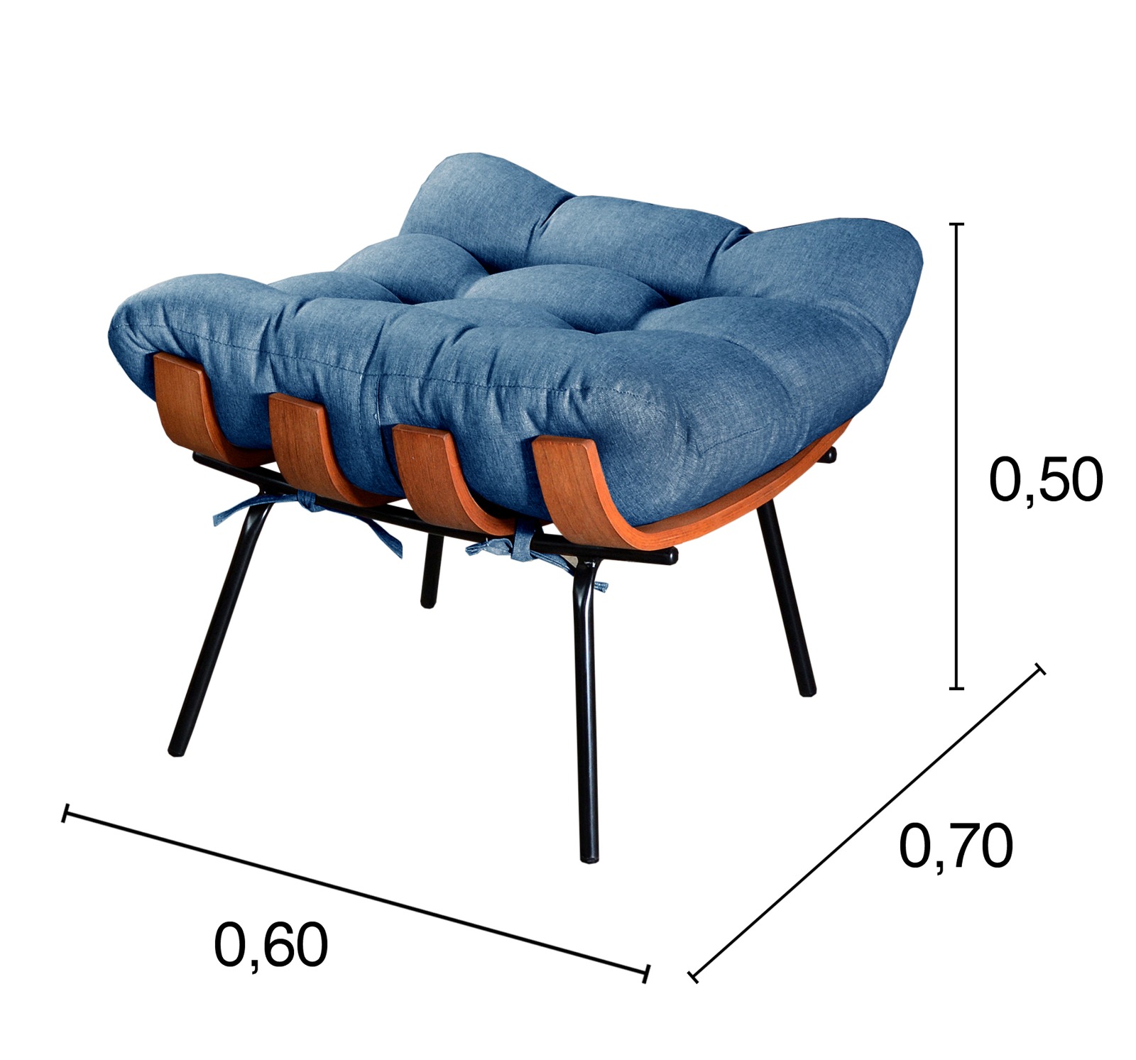 Puff Costela Base Fixa - Linho Azul