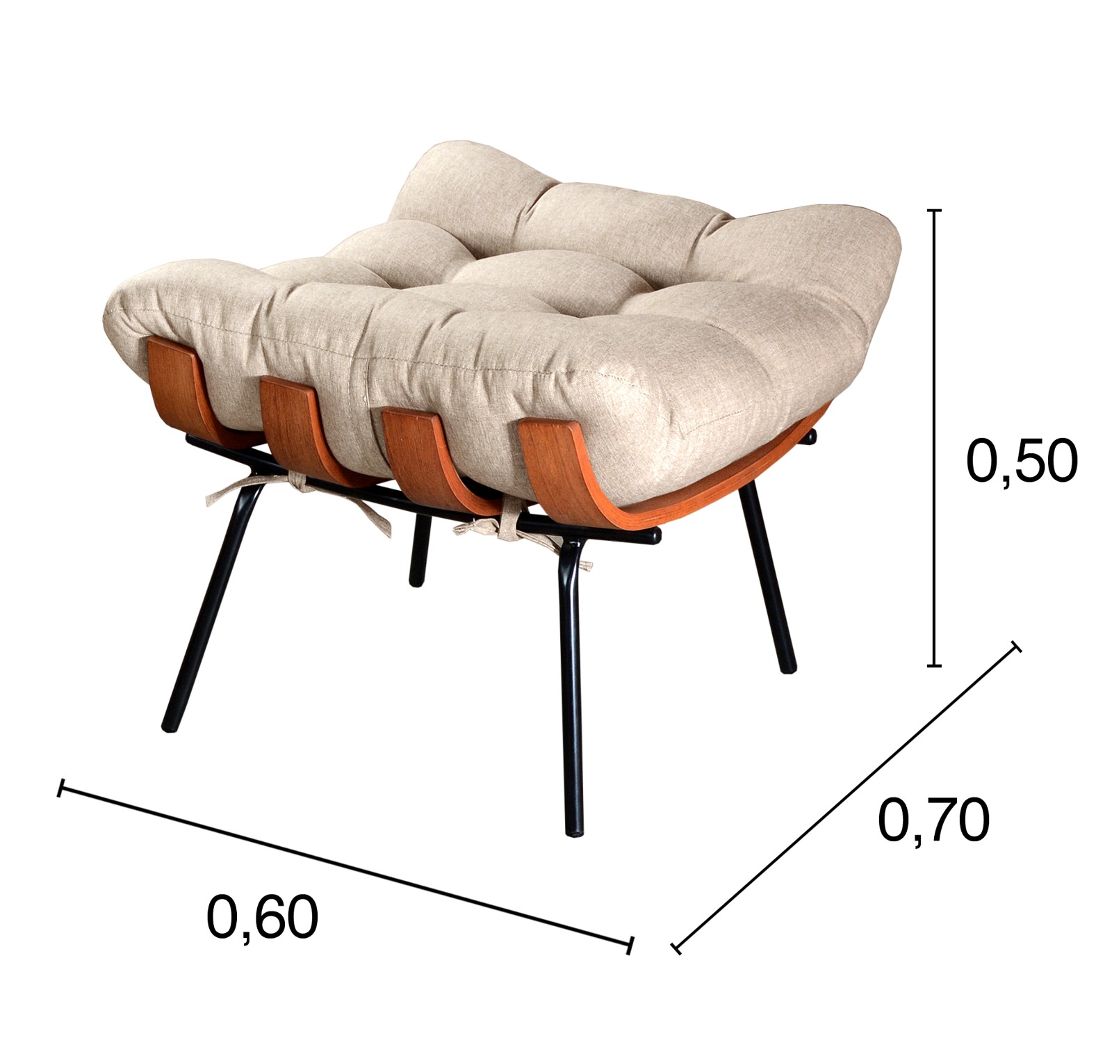 Puff Costela Base Fixa - Linho Bege