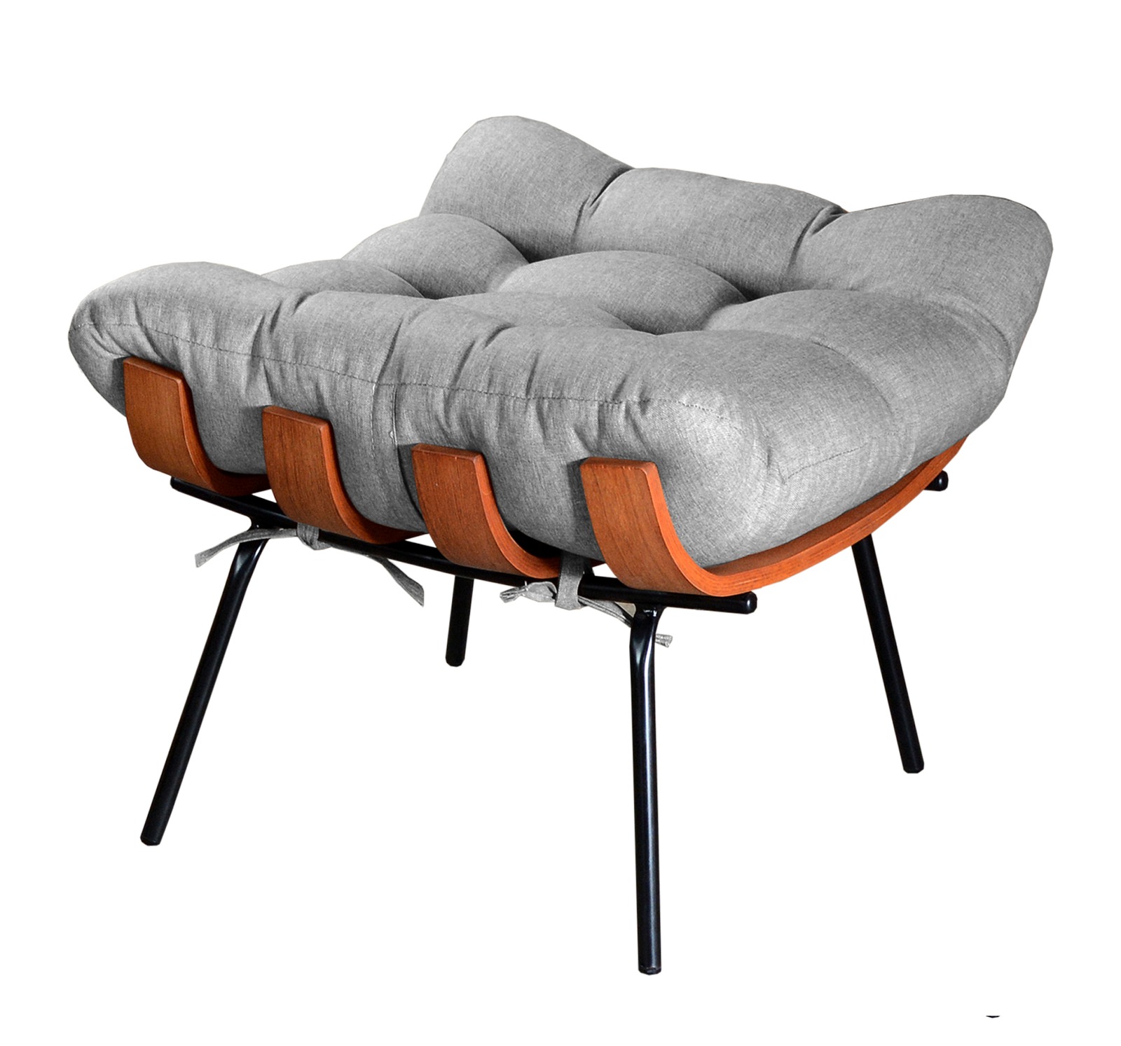 Puff Costela Base Fixa - Linho Cinza