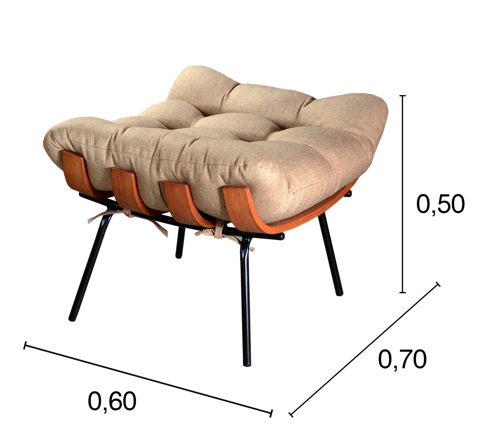 Puff Costela Base Fixa - Linho Marrom