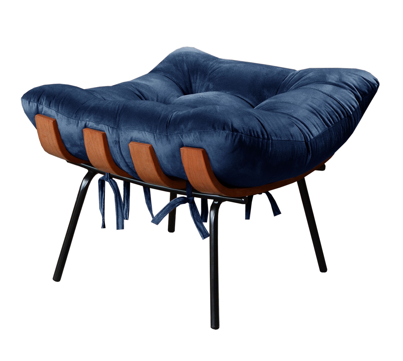Puff Costela Base Fixa - Suede Azul