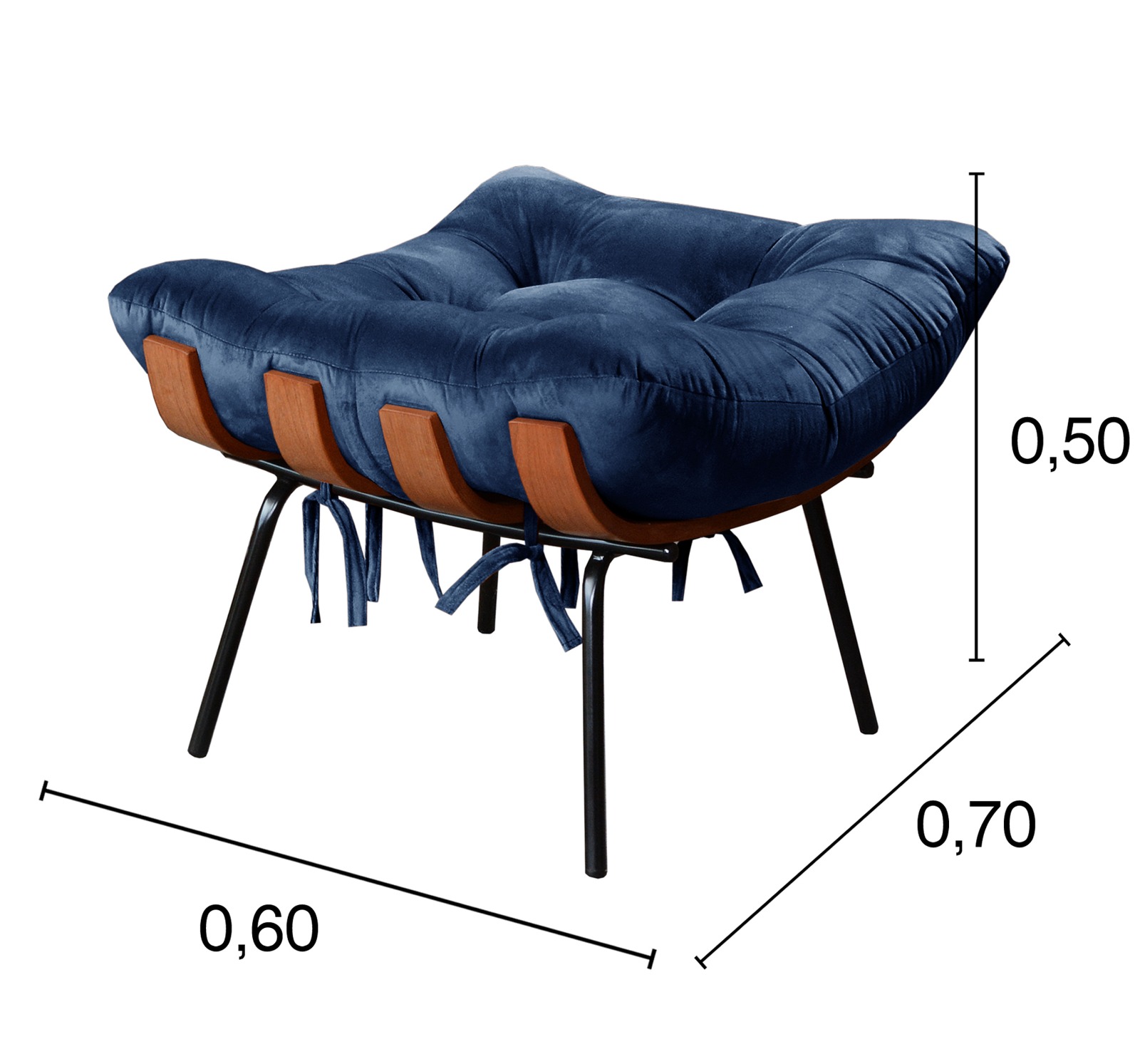 Puff Costela Base Fixa - Suede Azul