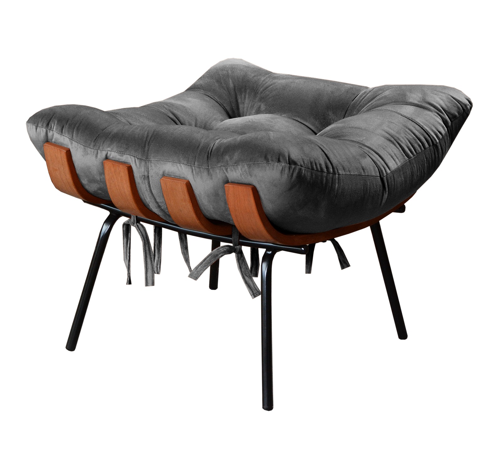 Puff Costela Base Fixa - Suede Cinza