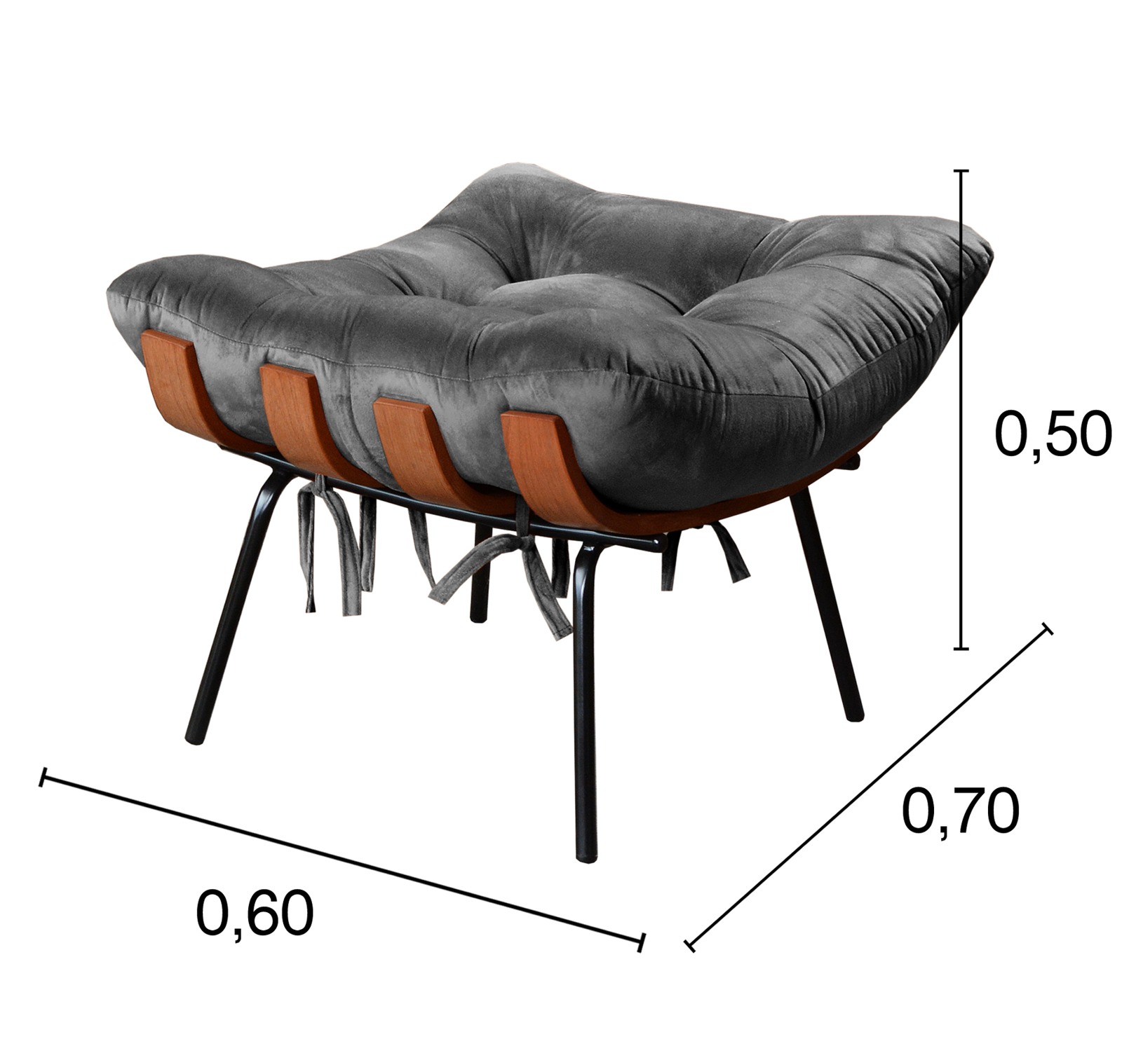 Puff Costela Base Fixa - Suede Cinza
