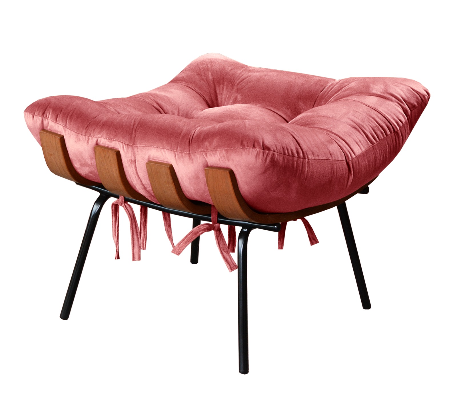 Puff Costela Base Fixa - Suede Rosa