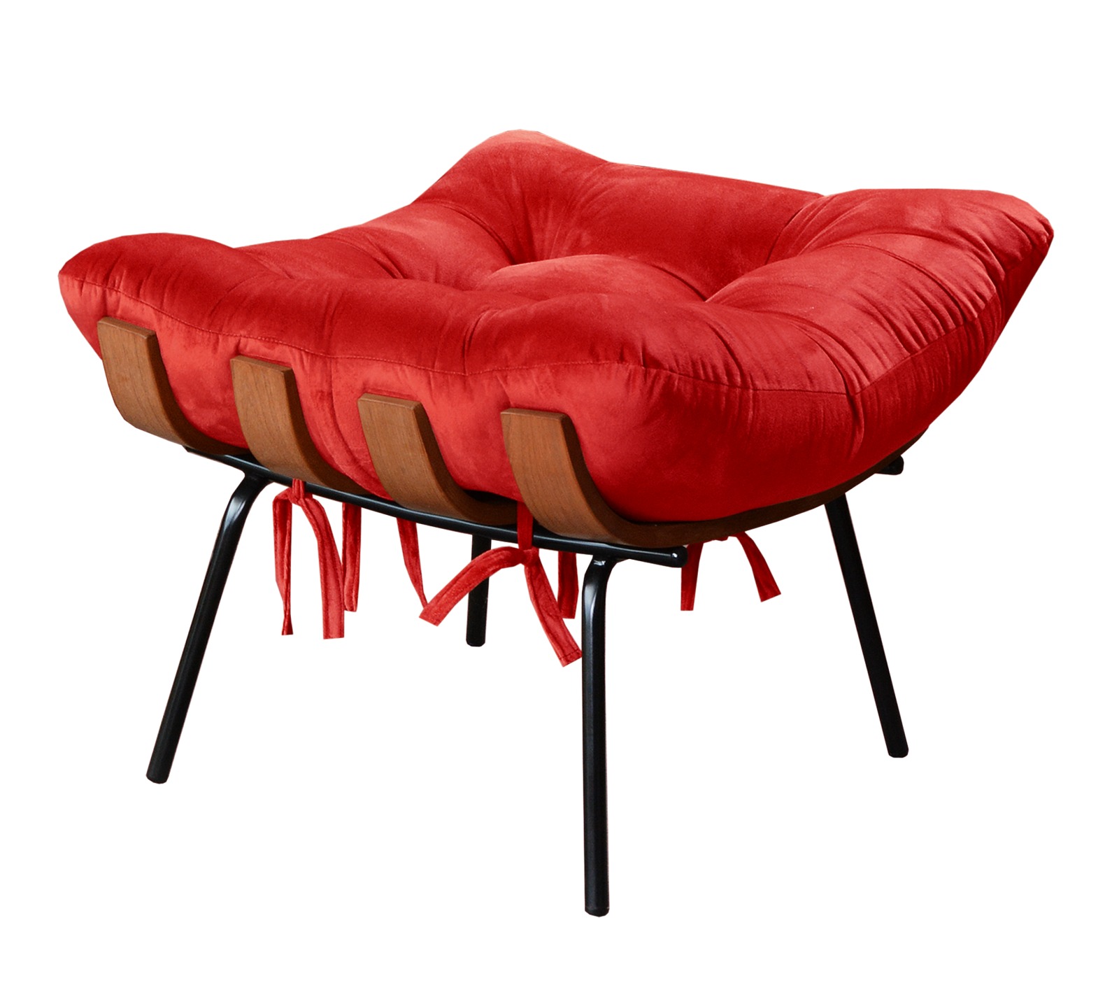 Puff Costela Base Fixa - Suede Vermelho