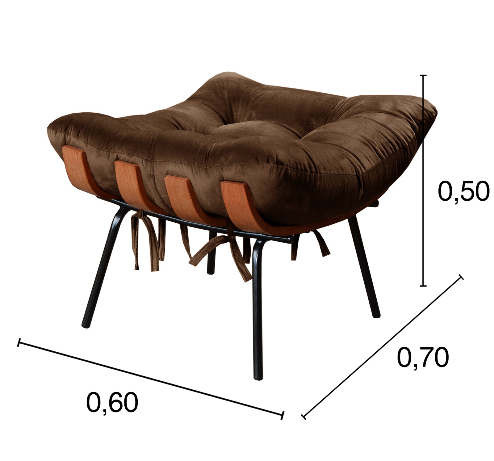 Puff Costela Base Fixa - Veludo Marrom