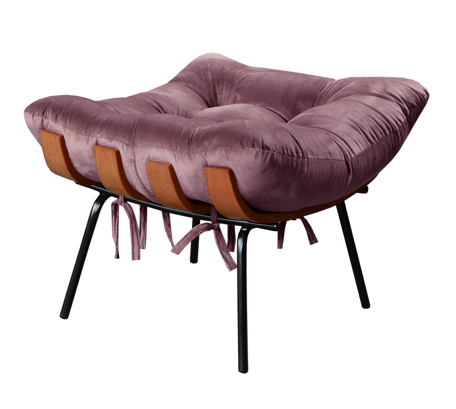 Puff Costela Base Fixa - Veludo Roxo