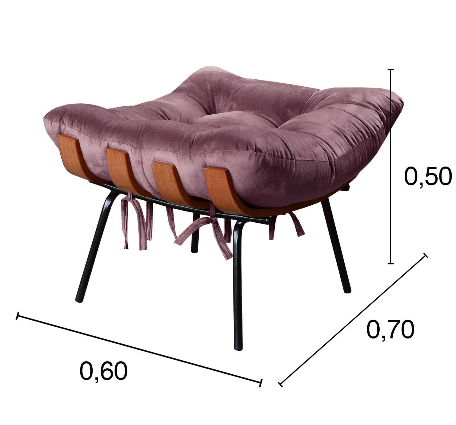 Puff Costela Base Fixa - Veludo Roxo