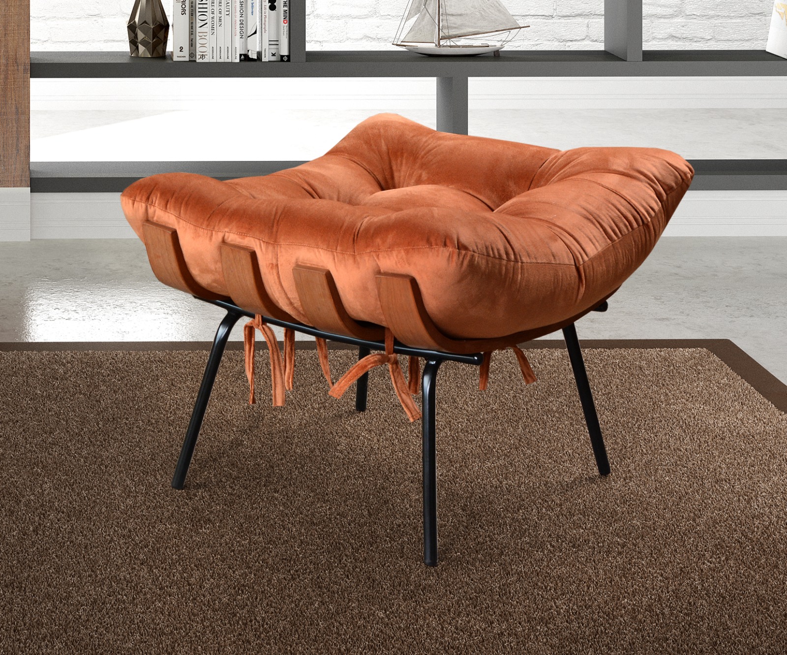 Puff Costela Base Fixa - Veludo Terracota