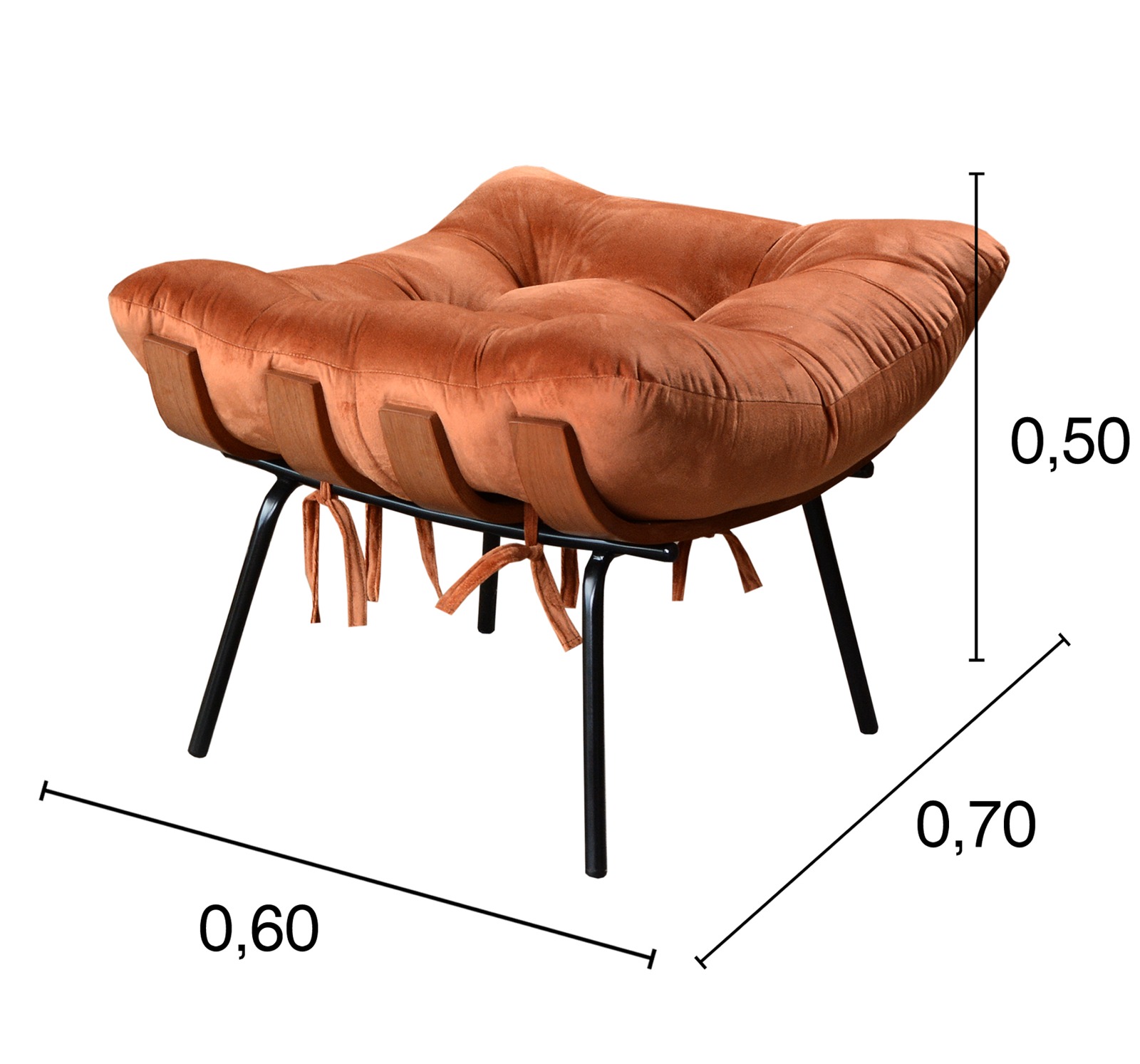 Puff Costela Base Fixa - Veludo Terracota