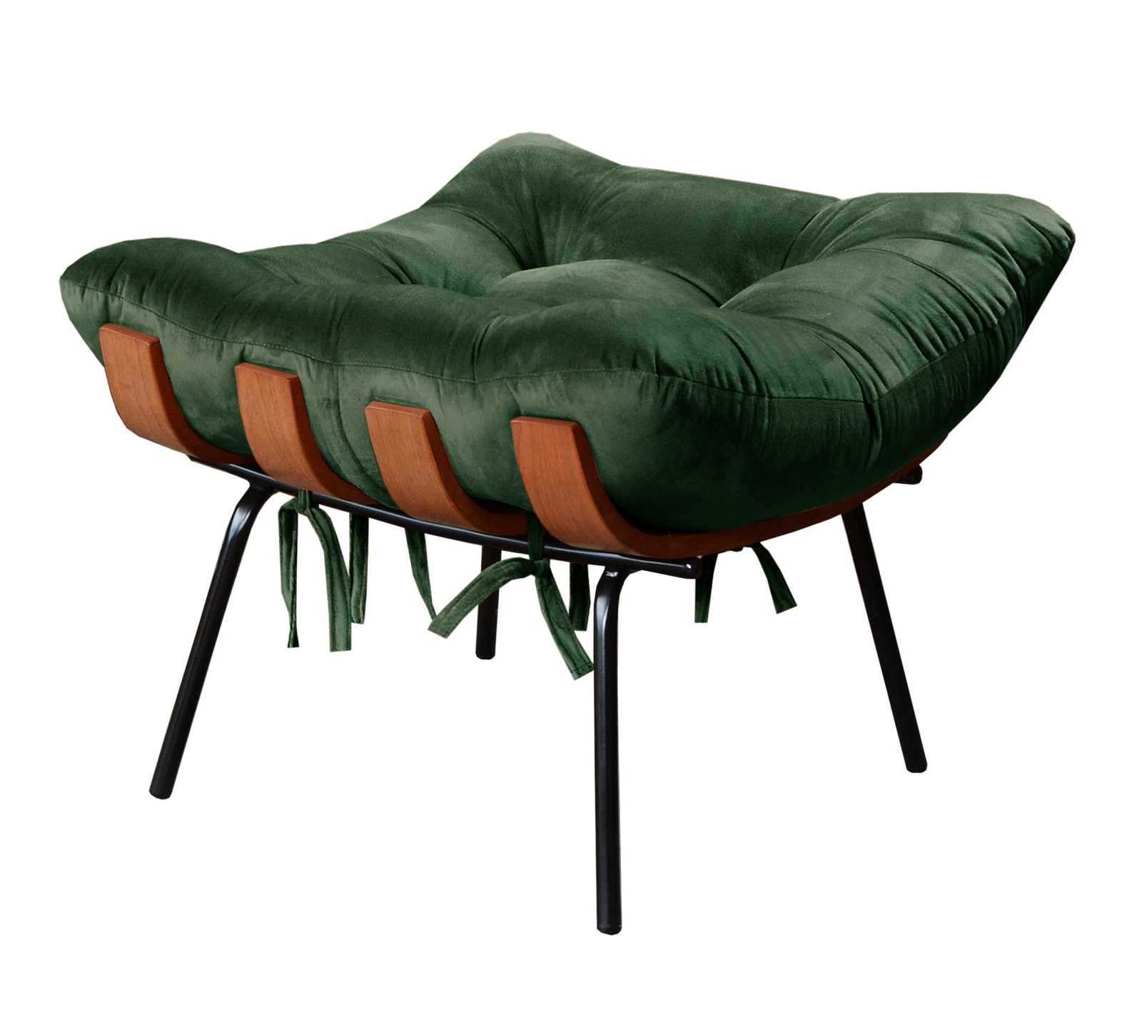 Puff Costela Base Fixa - Veludo Verde