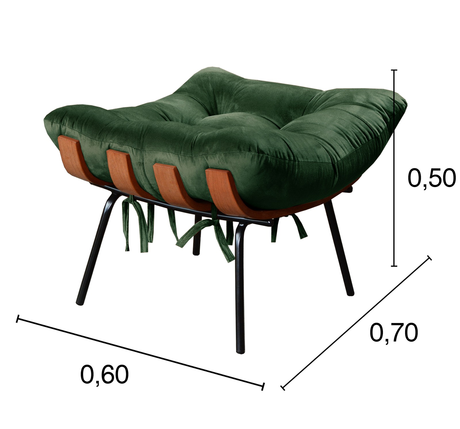 Puff Costela Base Fixa - Veludo Verde