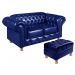 Sofá 2 Lugares Chesterfield Capitonê Com Puff Decorativo Luís Xv Apoio De Pés - Couríssimo Azul