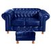 Sofá 2 Lugares Chesterfield Capitonê Com Puff Decorativo Luís Xv Apoio De Pés - Couríssimo Azul