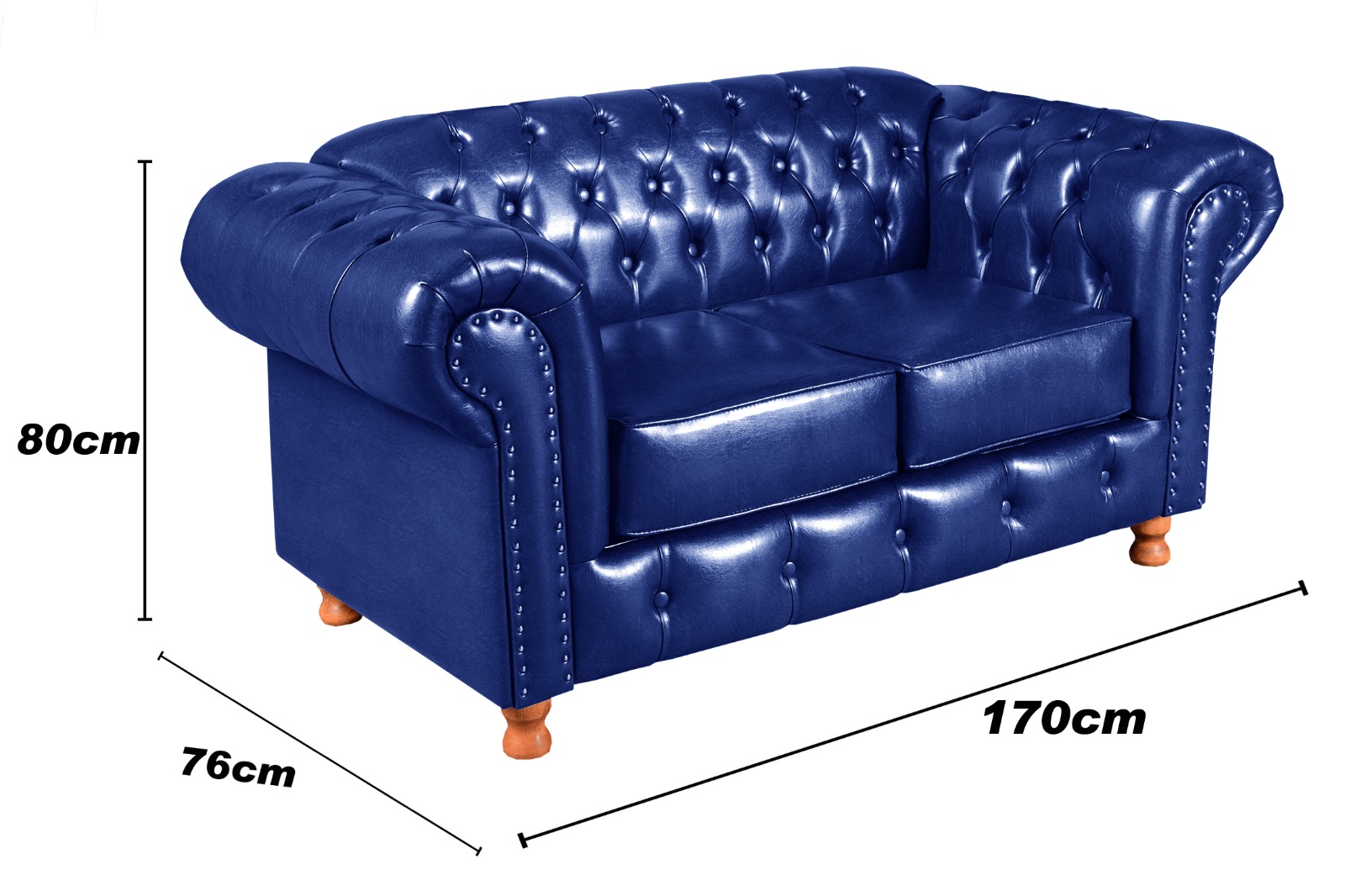Sofá 2 Lugares Chesterfield Capitonê Com Puff Decorativo Luís Xv Apoio De Pés - Couríssimo Azul