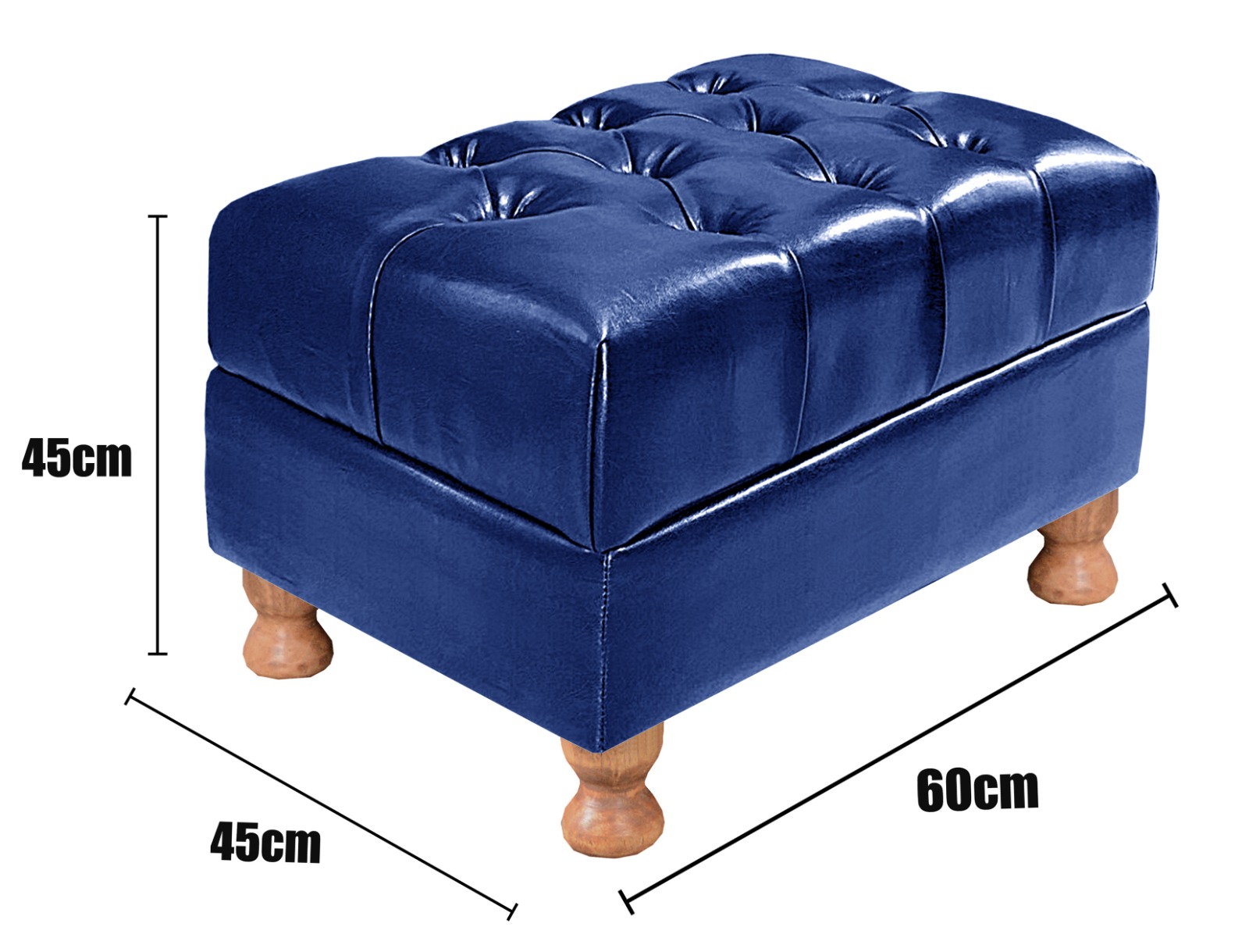 Sofá 2 Lugares Chesterfield Capitonê Com Puff Decorativo Luís Xv Apoio De Pés - Couríssimo Azul