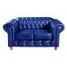 Sofá 2 Lugares Chesterfield Capitonê Com Puff Decorativo Luís Xv Apoio De Pés - Couríssimo Azul