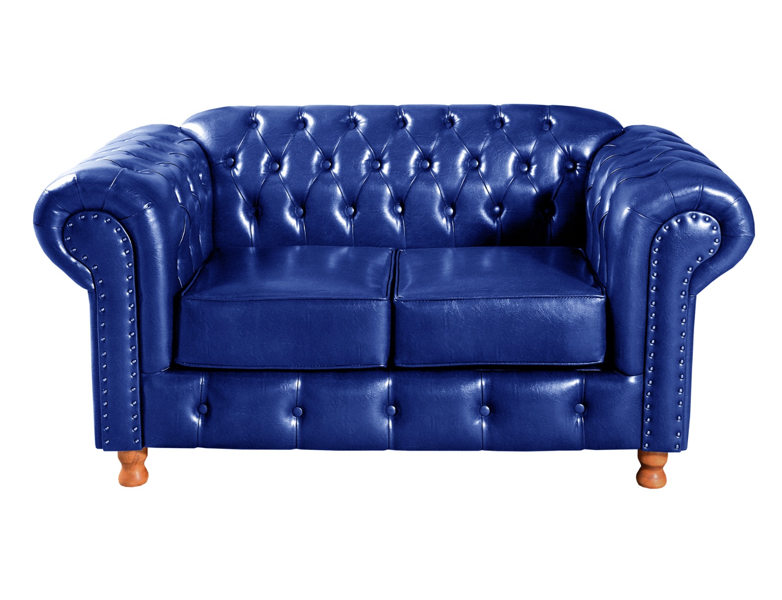 Sofá 2 Lugares Chesterfield Capitonê Com Puff Decorativo Luís Xv Apoio De Pés - Couríssimo Azul
