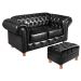 Sofá 2 Lugares Chesterfield Capitonê Com Puff Decorativo Luís Xv Apoio De Pés - Couríssimo Preto