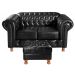 Sofá 2 Lugares Chesterfield Capitonê Com Puff Decorativo Luís Xv Apoio De Pés - Couríssimo Preto