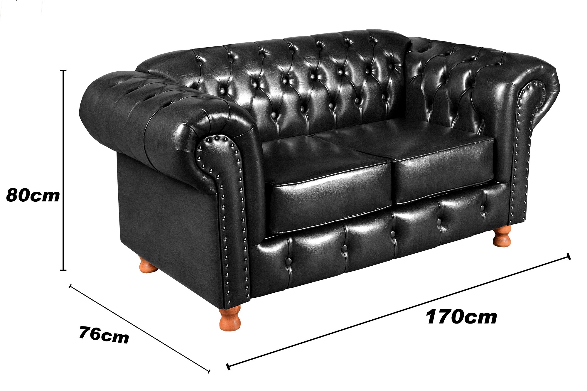 Sofá 2 Lugares Chesterfield Capitonê Com Puff Decorativo Luís Xv Apoio De Pés - Couríssimo Preto