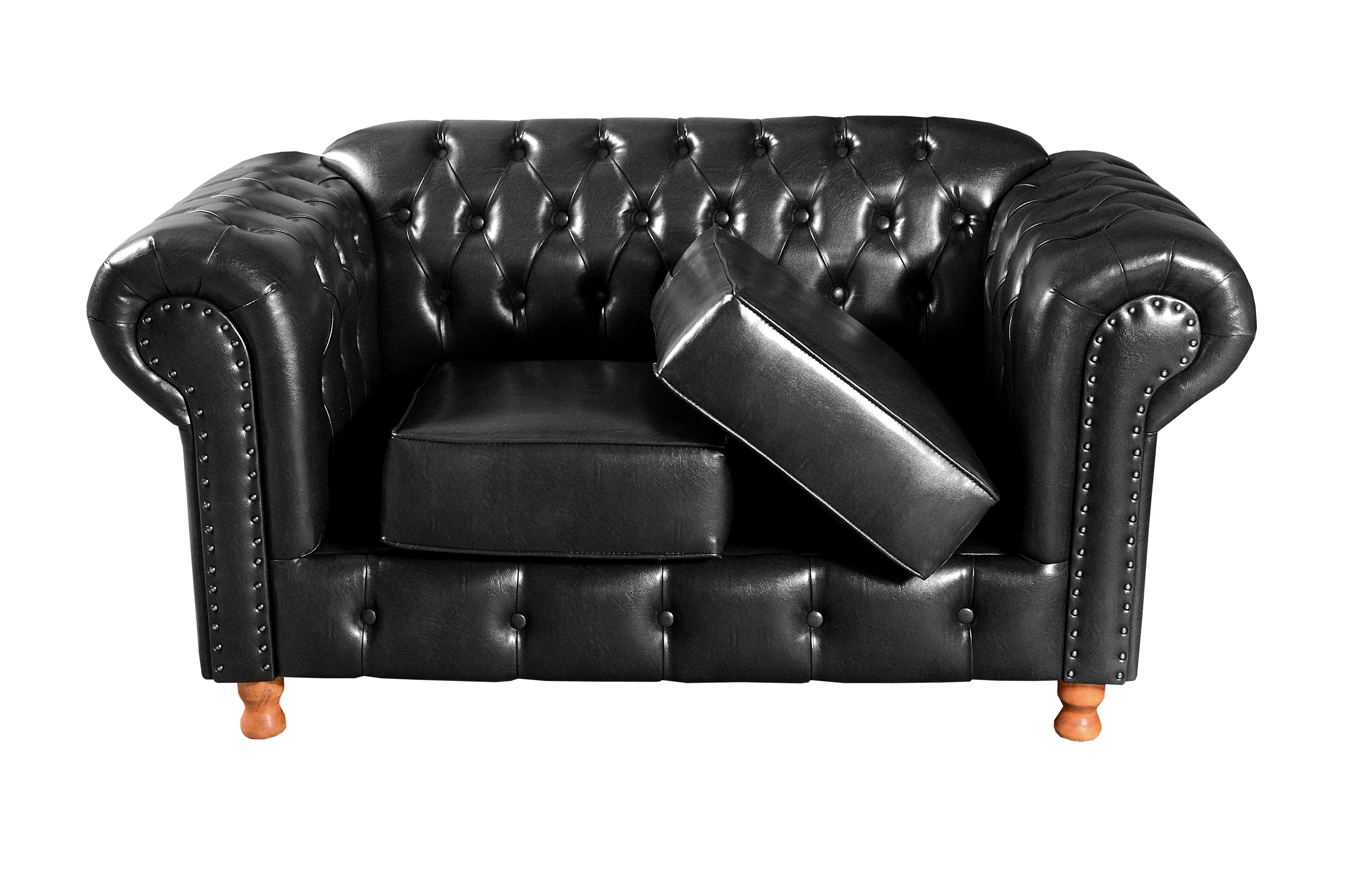 Sofá 2 Lugares Chesterfield Capitonê Com Puff Decorativo Luís Xv Apoio De Pés - Couríssimo Preto