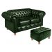 Sofá 2 Lugares Chesterfield Capitonê Com Puff Decorativo Luís Xv Apoio De Pés - Couríssimo Verde