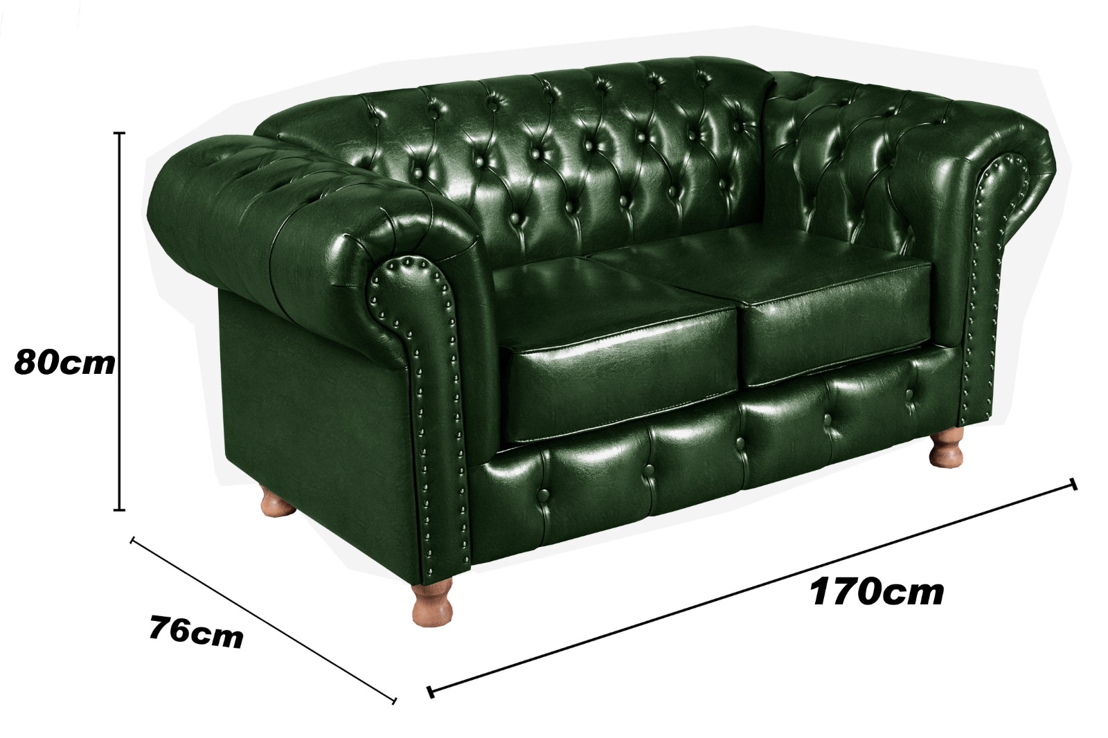 Sofá 2 Lugares Chesterfield Capitonê Com Puff Decorativo Luís Xv Apoio De Pés - Couríssimo Verde