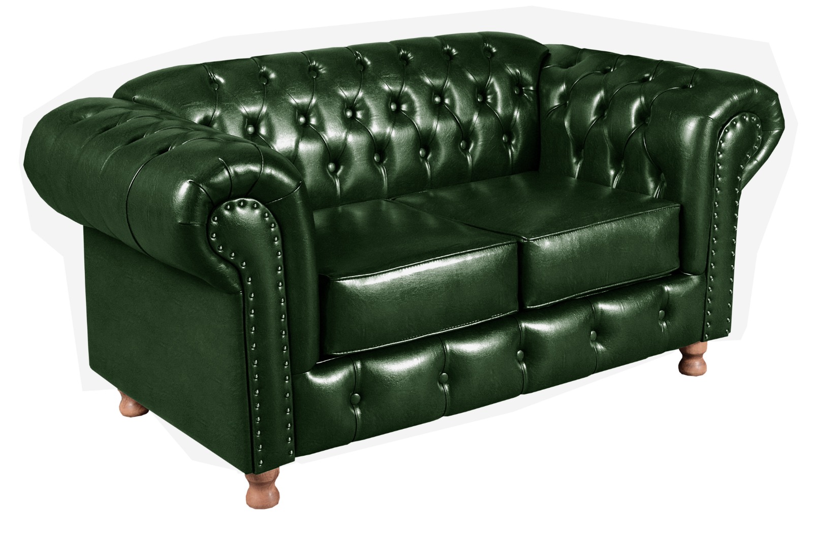 Sofá 2 Lugares Chesterfield Capitonê Com Puff Decorativo Luís Xv Apoio De Pés - Couríssimo Verde