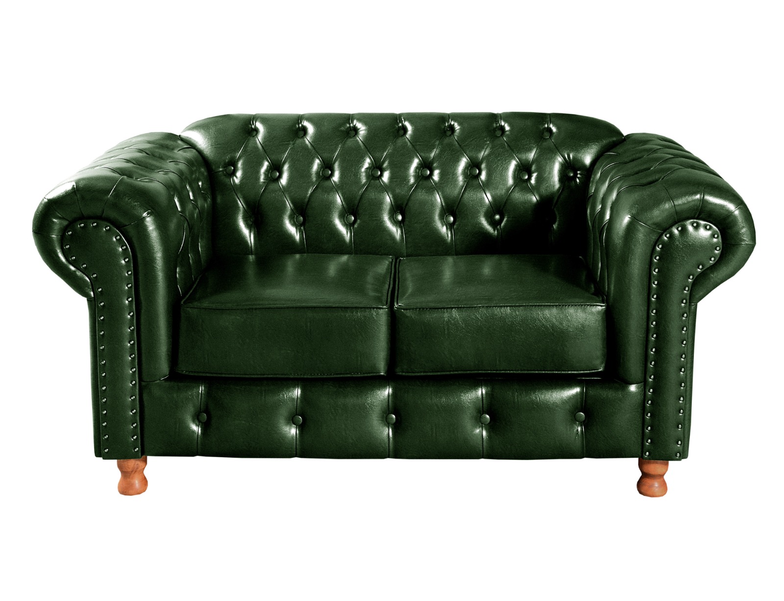 Sofá 2 Lugares Chesterfield Capitonê Com Puff Decorativo Luís Xv Apoio De Pés - Couríssimo Verde