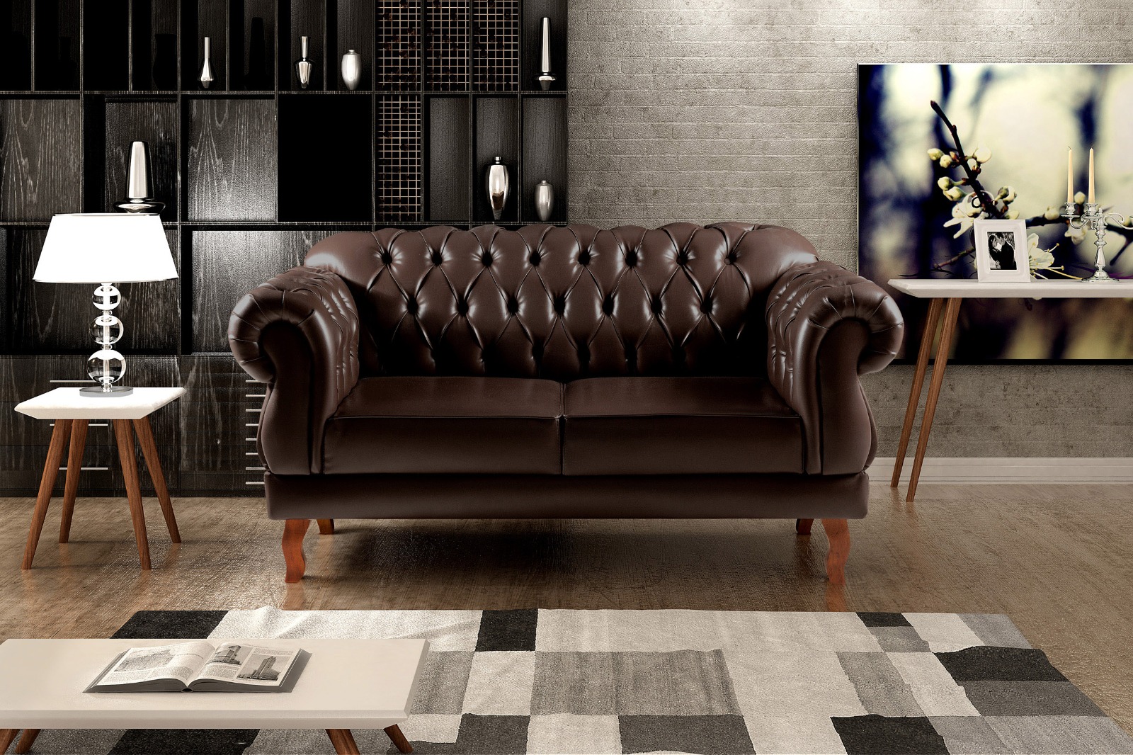 Sofá 2 Lugares Chesterfield Capitonê Duquesa Clássico - Couríssimo Café