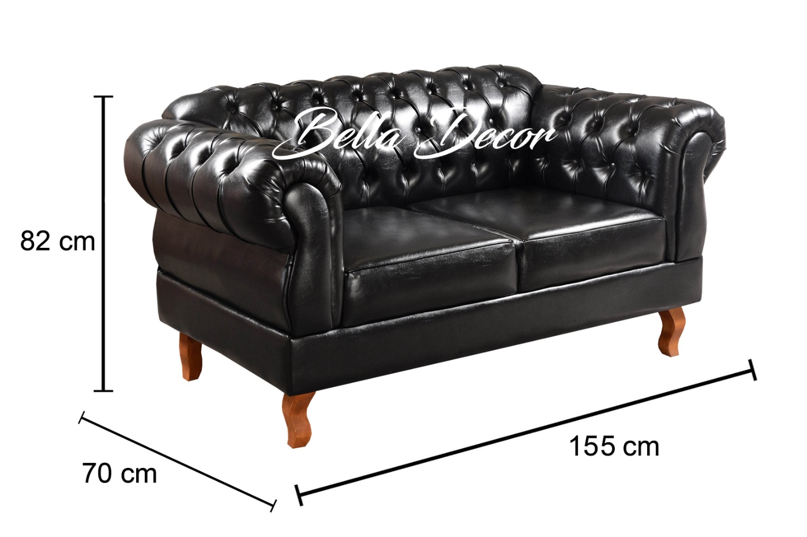 Sofá 2 Lugares Chesterfield Capitonê Duquesa Clássico - Couríssimo Preto