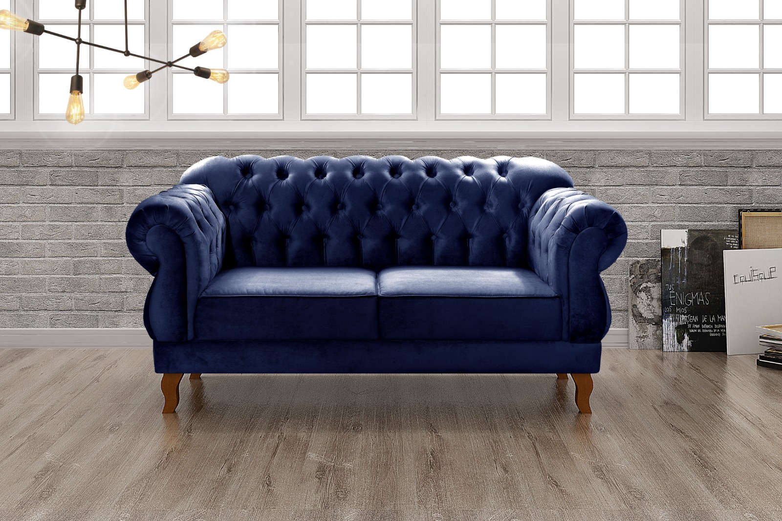 Sofá 2 Lugares Chesterfield Capitonê Duquesa Clássico - Suede Azul