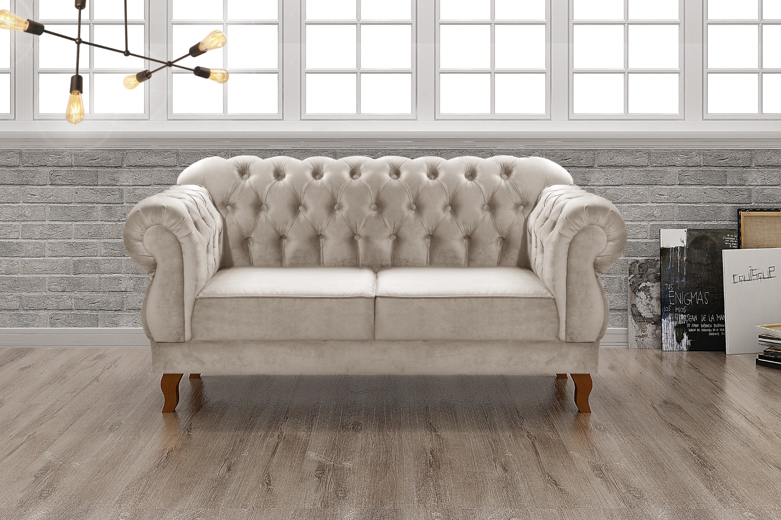 Sofá 2 Lugares Chesterfield Capitonê Duquesa Clássico - Suede Bege