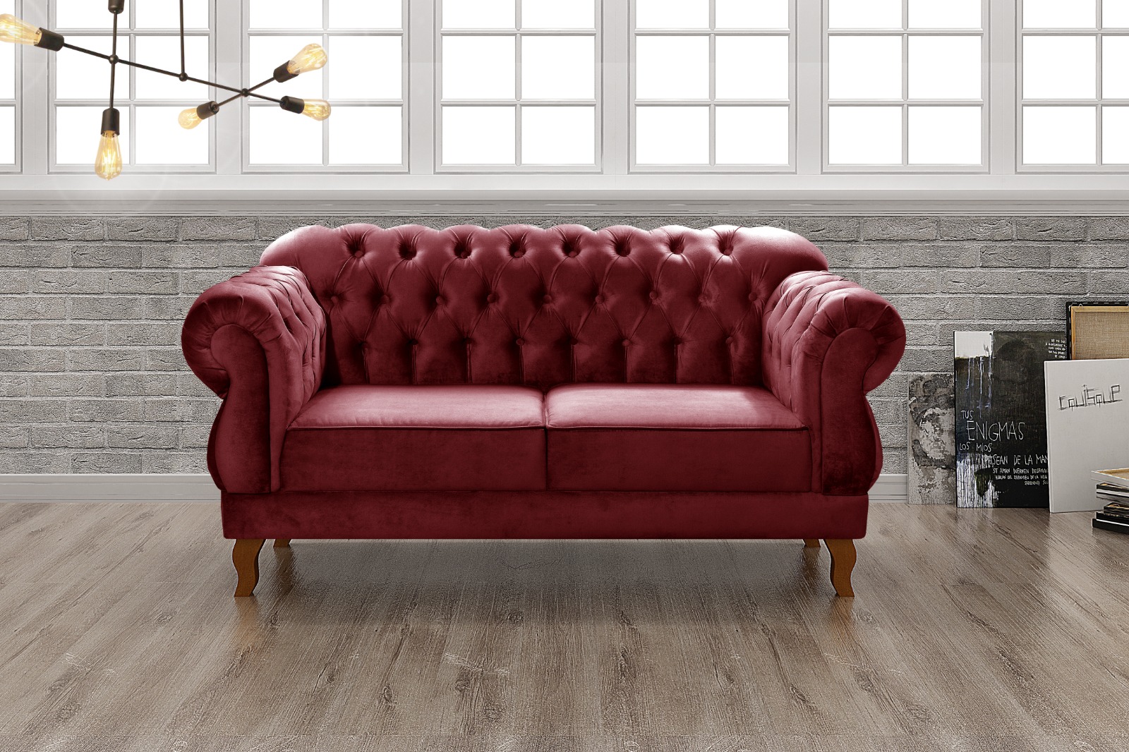Sofá 2 Lugares Chesterfield Capitonê Duquesa Clássico - Suede Bordô