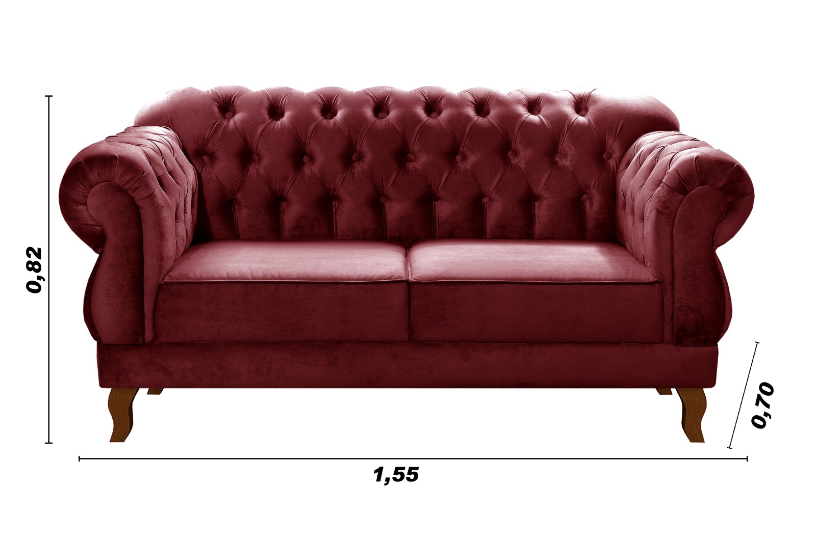 Sofá 2 Lugares Chesterfield Capitonê Duquesa Clássico - Suede Bordô