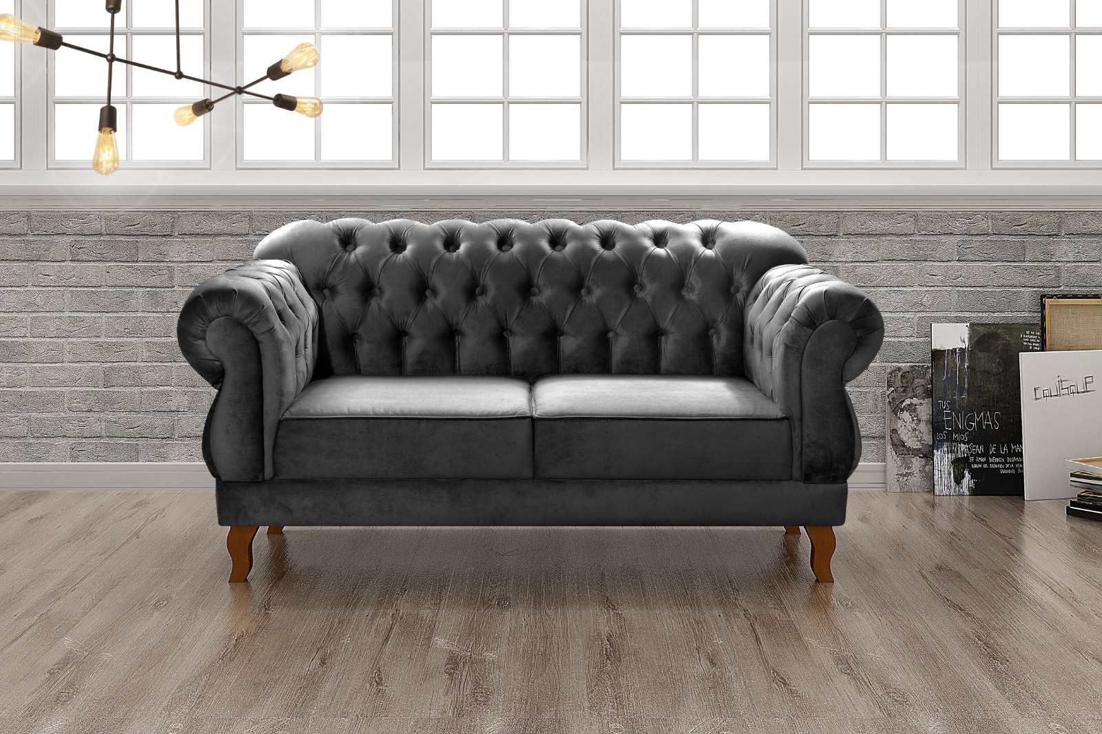 Sofá 2 Lugares Chesterfield Capitonê Duquesa Clássico - Suede Cinza