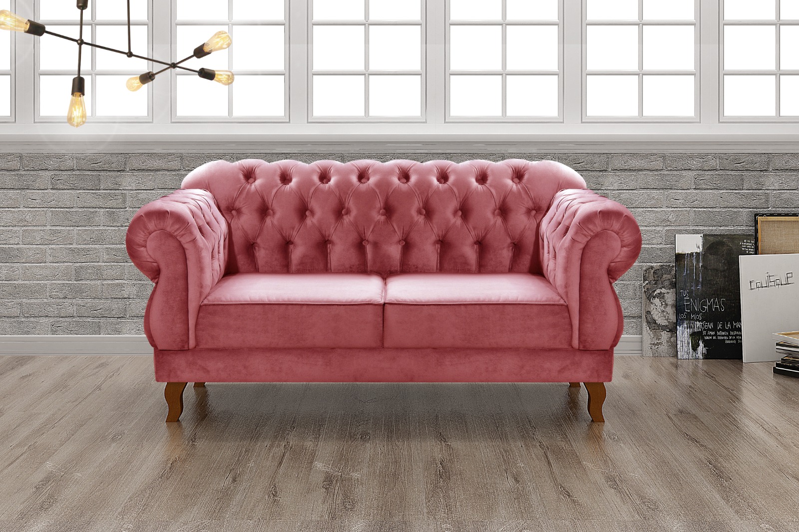 Sofá 2 Lugares Chesterfield Capitonê Duquesa Clássico - Suede Rosa