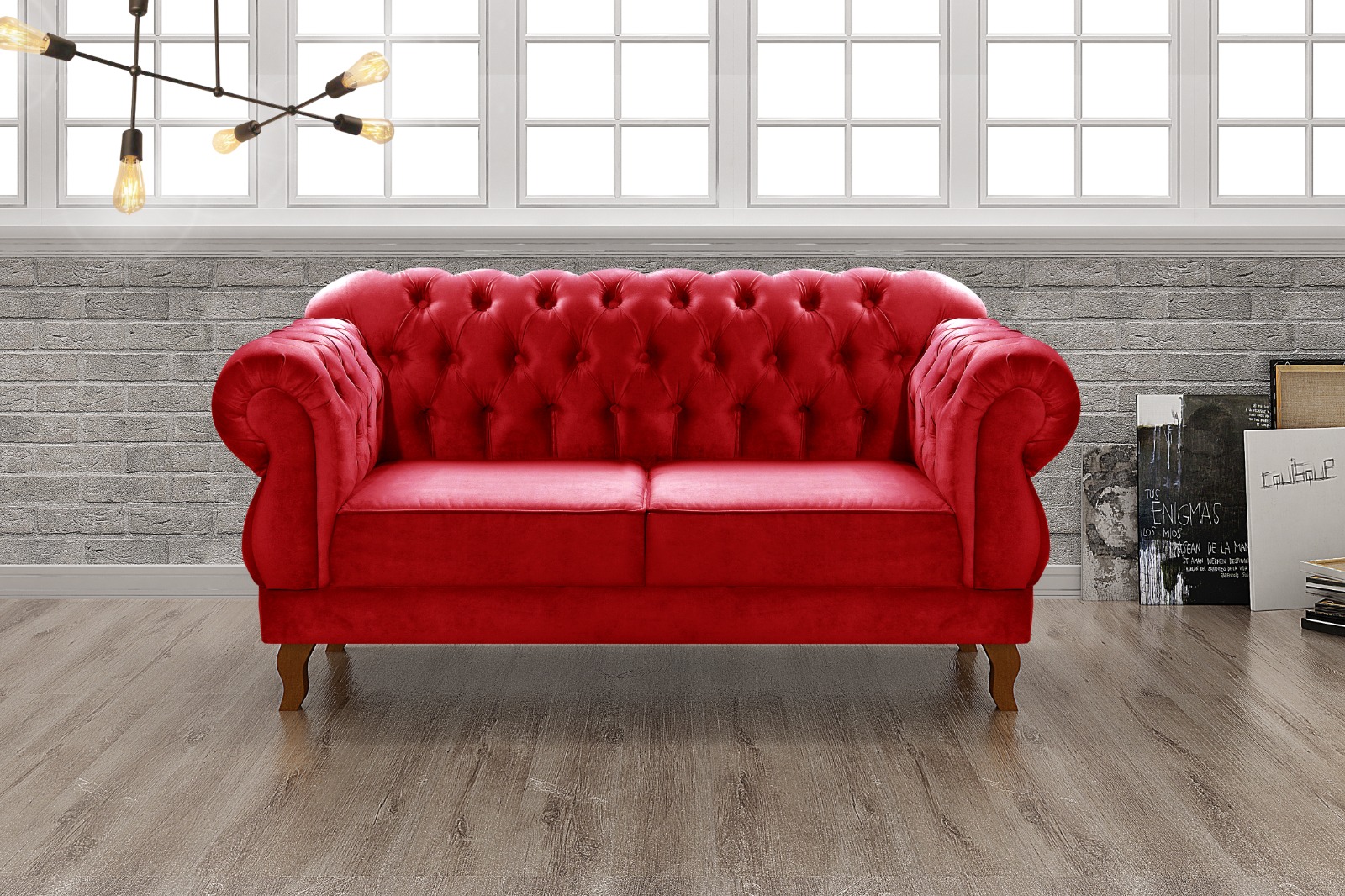 Sofá 2 Lugares Chesterfield Capitonê Duquesa Clássico - Suede Vermelho