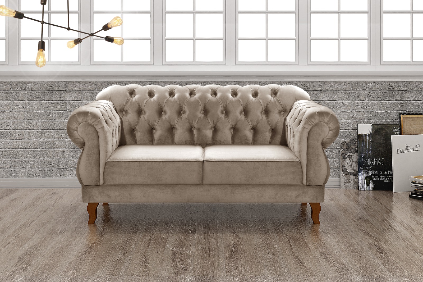 Sofá 2 Lugares Chesterfield Capitonê Duquesa Clássico - Veludo Capuccino