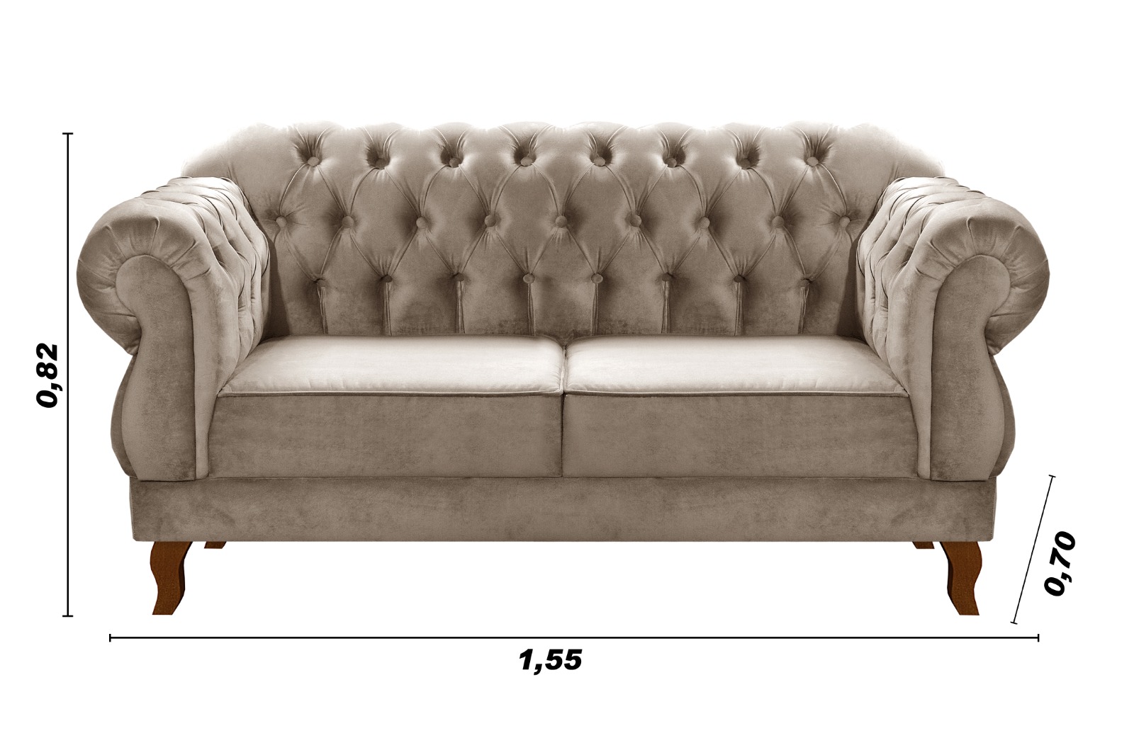 Sofá 2 Lugares Chesterfield Capitonê Duquesa Clássico - Veludo Capuccino